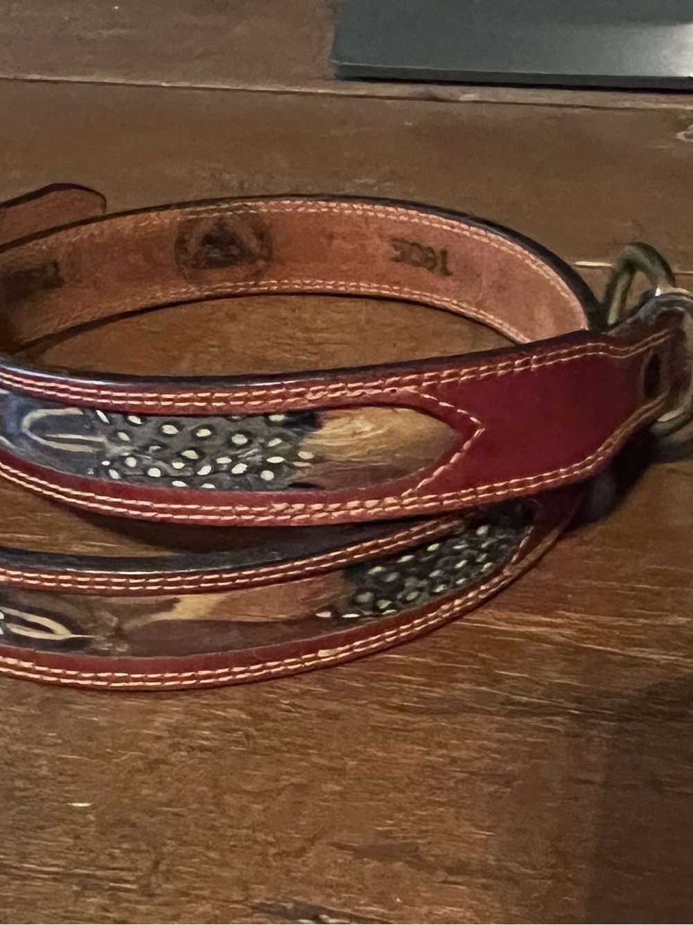 Vintage Women’s  Brown Leather Belt w/ Pheasant Feather Inlay Leegin